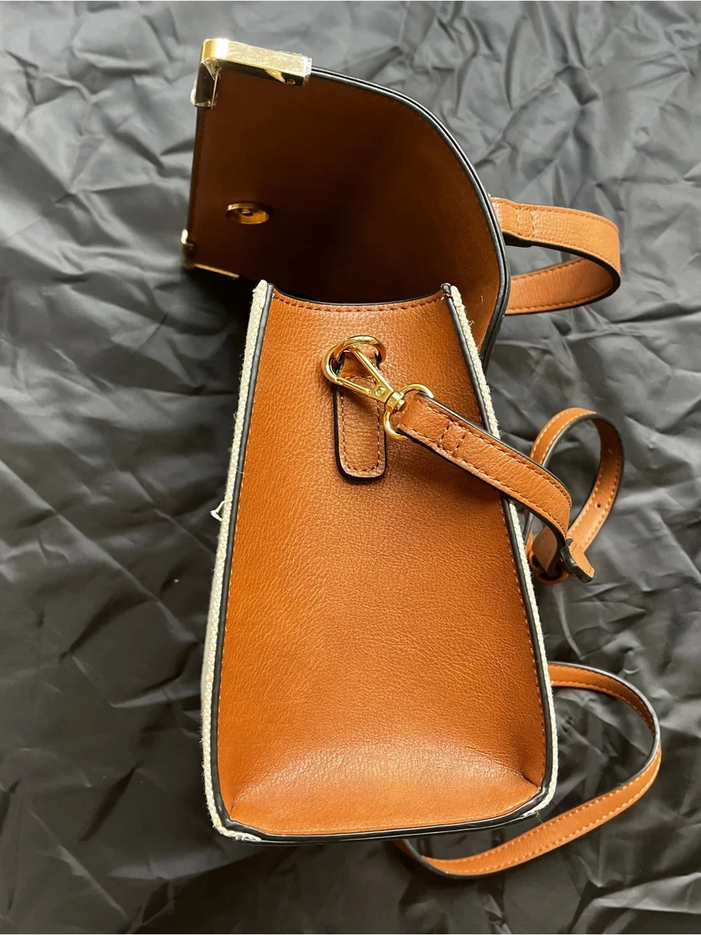 Dune London Canvas Brown Leather Top Handle Satchel Crossbody Bag